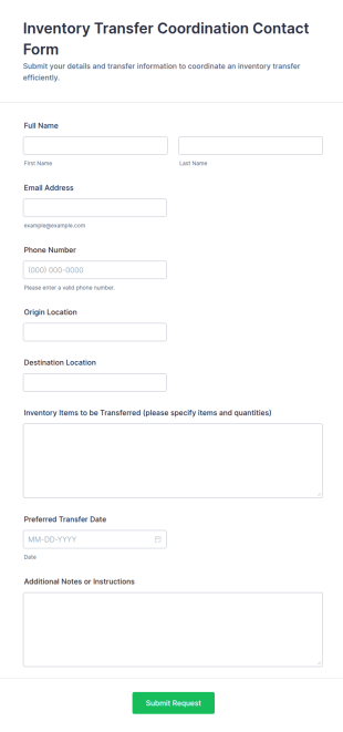 Inventory Transfer Coordination Contact Form Template