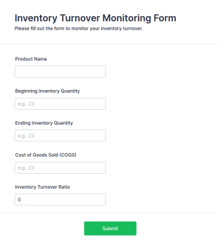 Inventory Turnover Monitoring Form Template