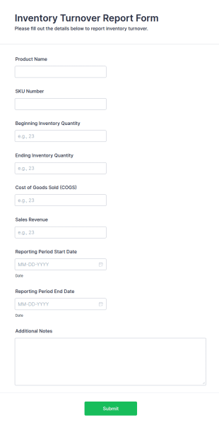 Inventory Turnover Report Form Template