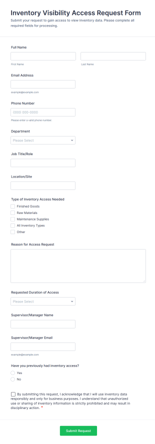 Inventory Visibility Access Request Form Template