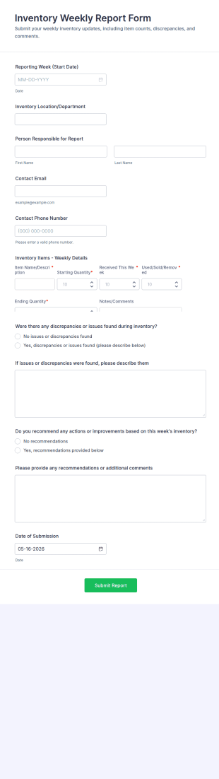 Inventory Weekly Report Form Template