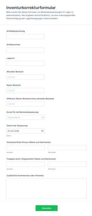 Inventurkorrekturformular