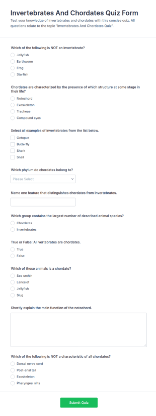 Invertebrates And Chordates Quiz Form Template