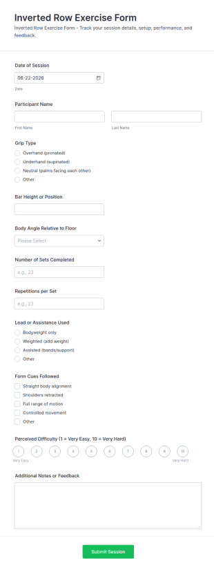 Inverted Row Exercise Form Checklist