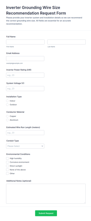 Inverter Grounding Wire Size Recommendation Request Form Template