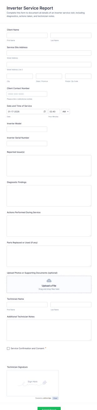 Inverter Service Report Form Template