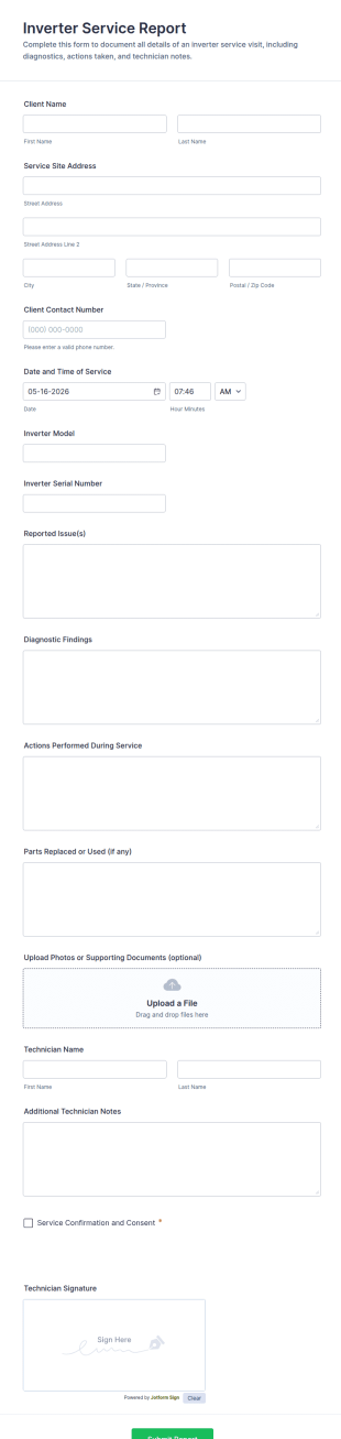 Inverter Service Report Form Template