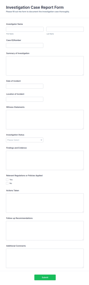 Investigation Case Report Form Template