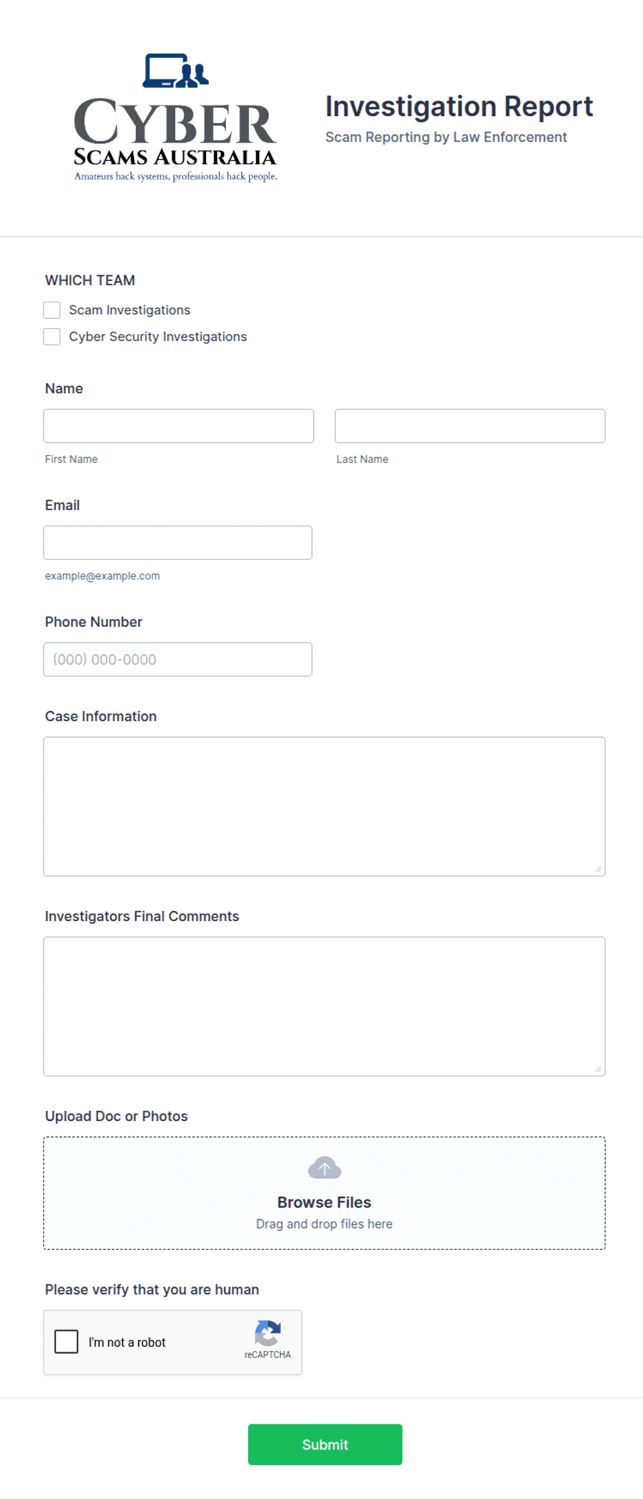 Cybertiplinereport Example.pdf Cybersecurity Investigation Report Form Template | Jotform