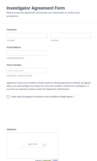Investigator Agreement Form Template