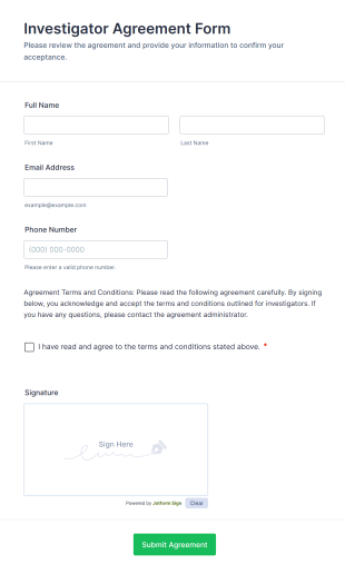 Investigator Agreement Form Template