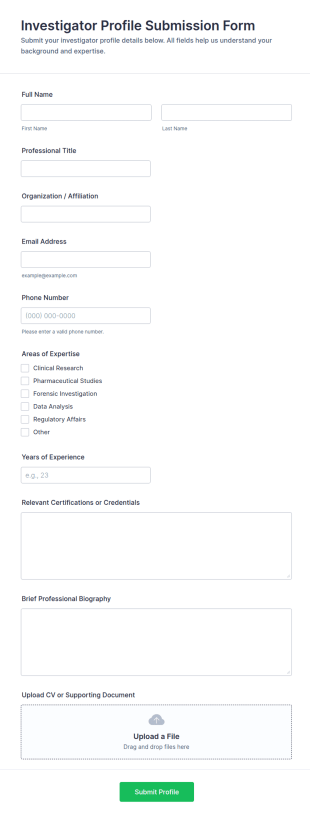 Investigator Profile Submission Form Template