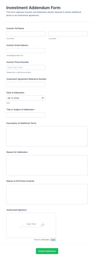 Investment Addendum Form Template