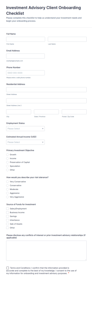 Investment Advisory Client Onboarding Checklist Form Template