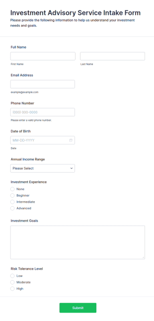 Investment Advisory Service Intake Form Template