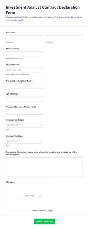 Investment Analyst Contract Declaration Form Template
