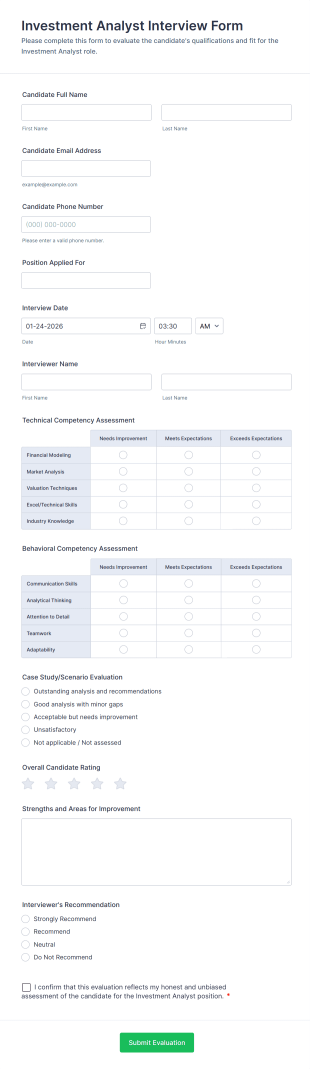 Investment Analyst Interview Form Form Template
