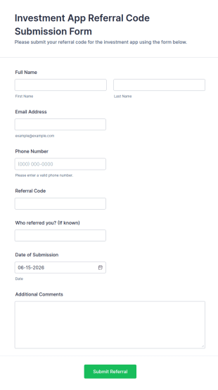 Investment App Referral Code Submission Form Template