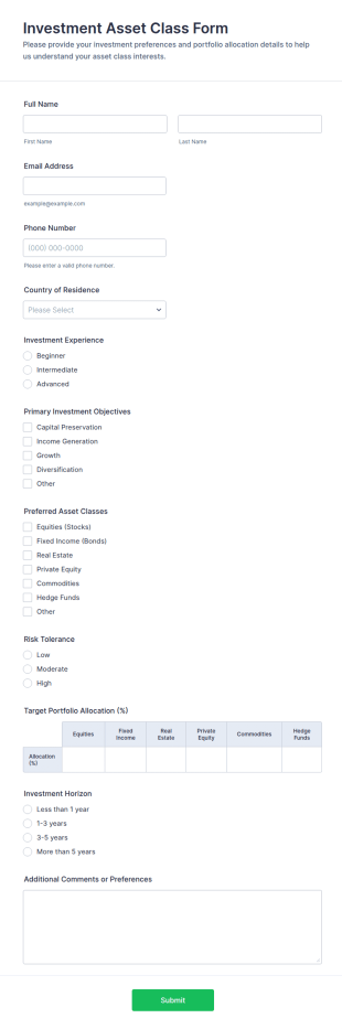 Investment Asset Class Form Template