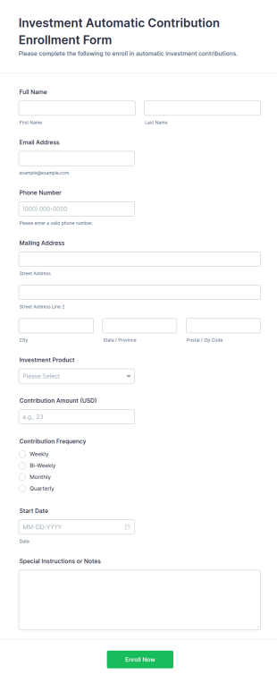 Investment Automatic Contribution Enrollment Form Template