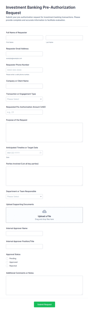 Investment Banking Pre Authorization Request Form Template