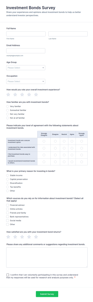Investment Bonds Survey Form Template