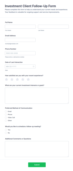 Investment Client Follow Up Form Template