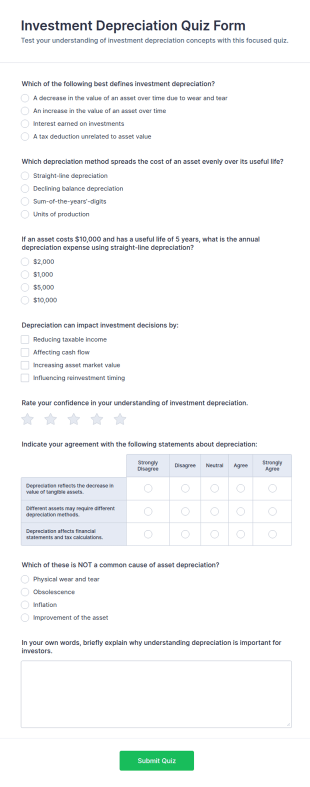 Investment Depreciation Quiz Form Template