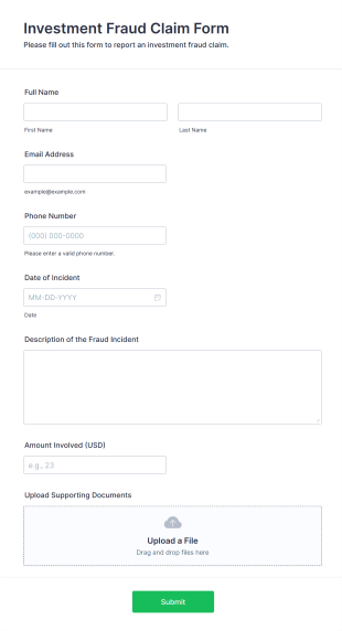 Investment Fraud Claim Form Template