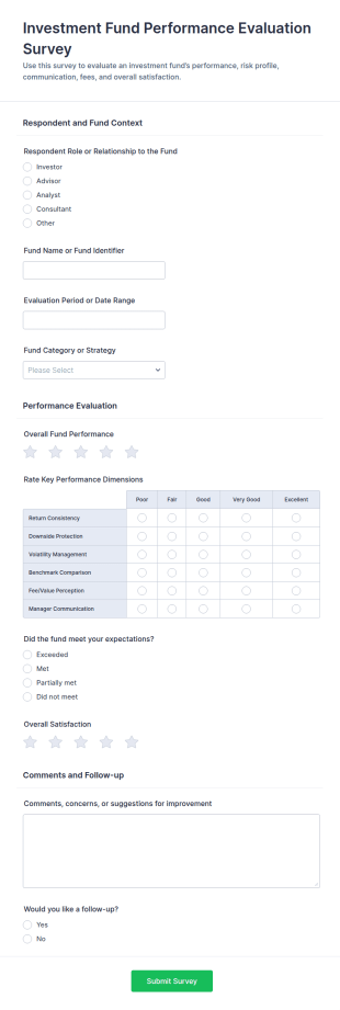 Investment Fund Performance Evaluation Survey Form Template