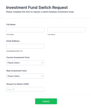 Investment Fund Switch Request Form Template