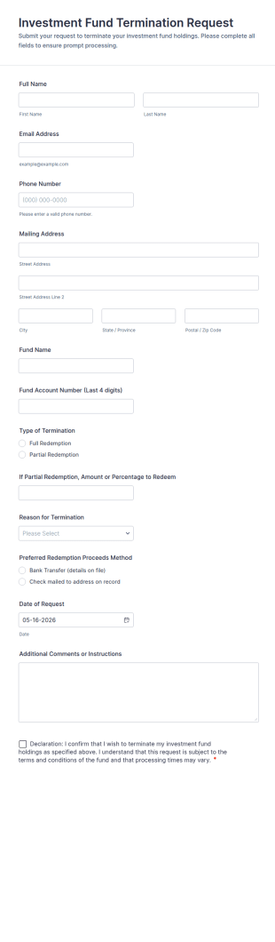 Investment Fund Termination Request Form Template