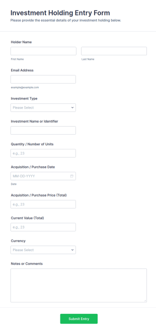 Investment Holding Entry Form Template