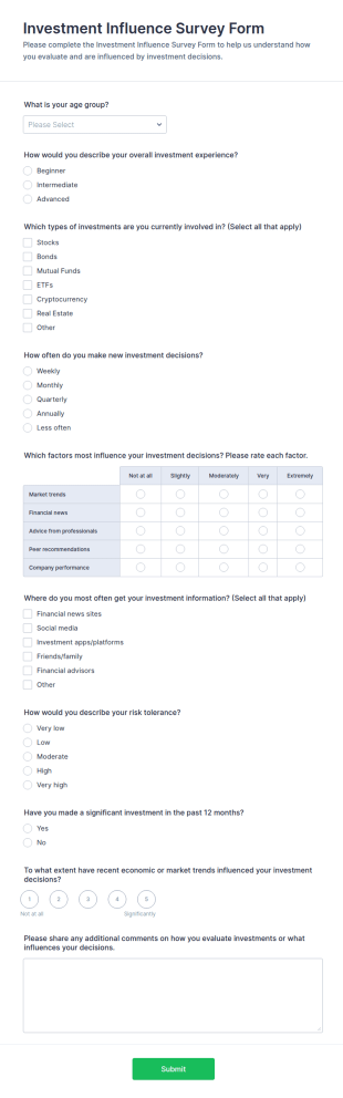 Investment Influence Survey Form Template