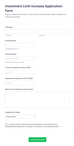 Investment Limit Increase Application Form Template