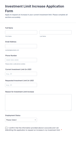Investment Limit Increase Application Form Template