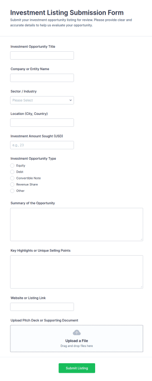 Investment Listing Submission Form Template