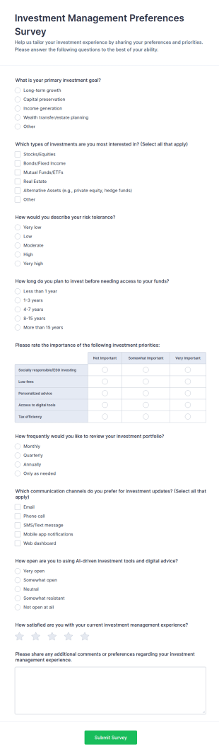 Investment Management Preferences Survey Form Template
