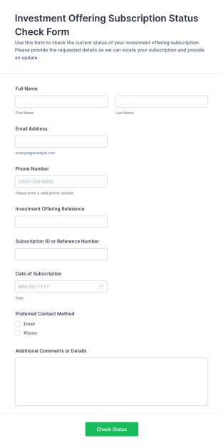Investment Offering Subscription Status Check Form Template