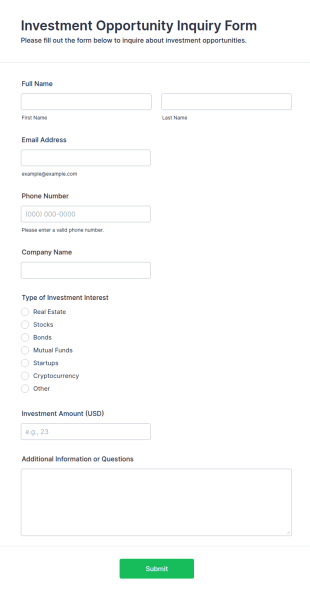 Investment Opportunity Inquiry Form Template
