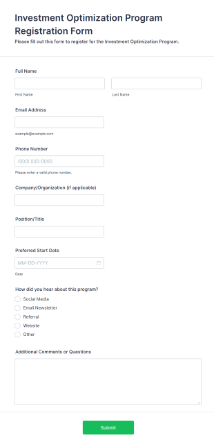 Investment Optimization Program Registration Form Template