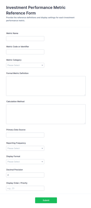 Investment Performance Metric Reference Form Template