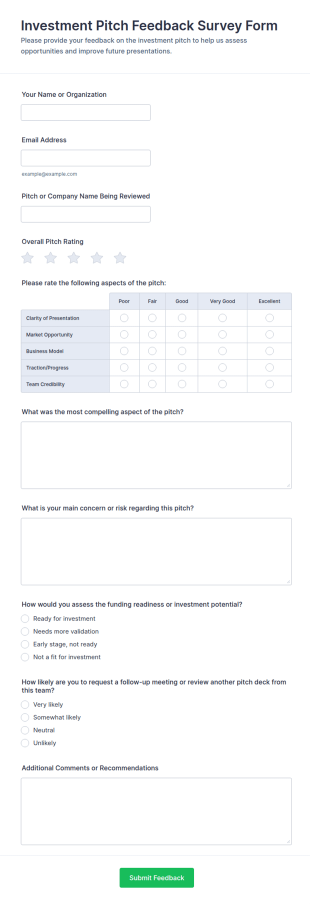 Investment Pitch Feedback Survey Form Template