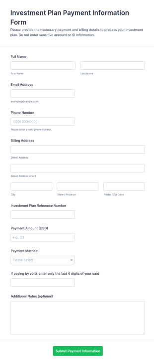 Investment Plan Payment Information Form Template