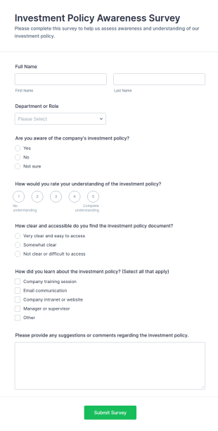 Investment Policy Awareness Survey Form Template