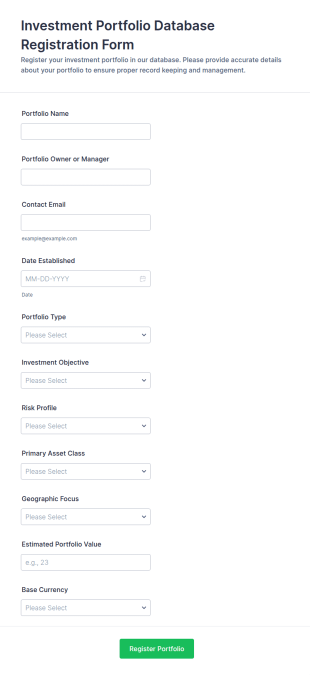Investment Portfolio Database Registration Form Template