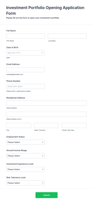 Investment Portfolio Opening Application Form Template