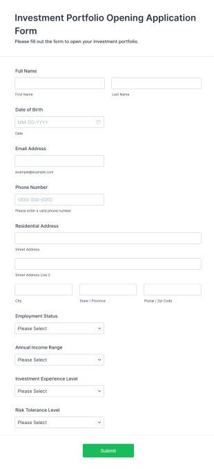Investment Portfolio Opening Application Form Template