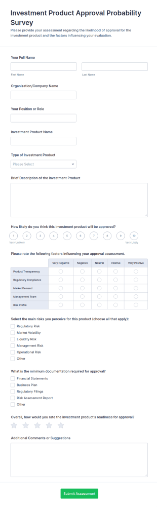 Investment Product Approval Probability Survey Form Template