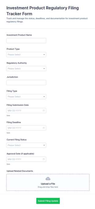 Investment Product Regulatory Filing Tracker Form Template